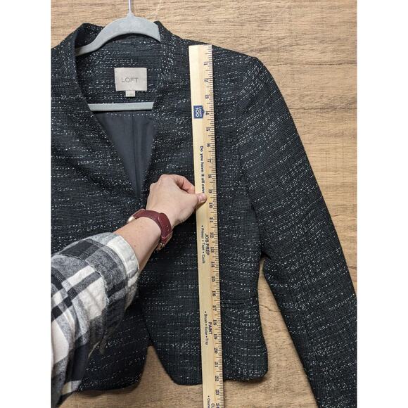 Ann Taylor Loft Blazer Wmns Sz 6 Tweed Black White Open Front Work Preppy - Picture 8 of 8
